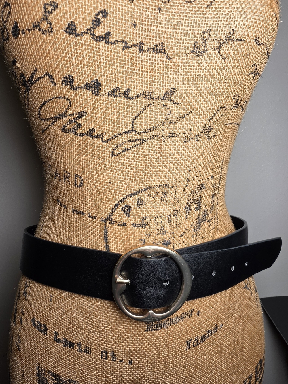 Classic Black faux  Leather Belt with Round Silver Buckle